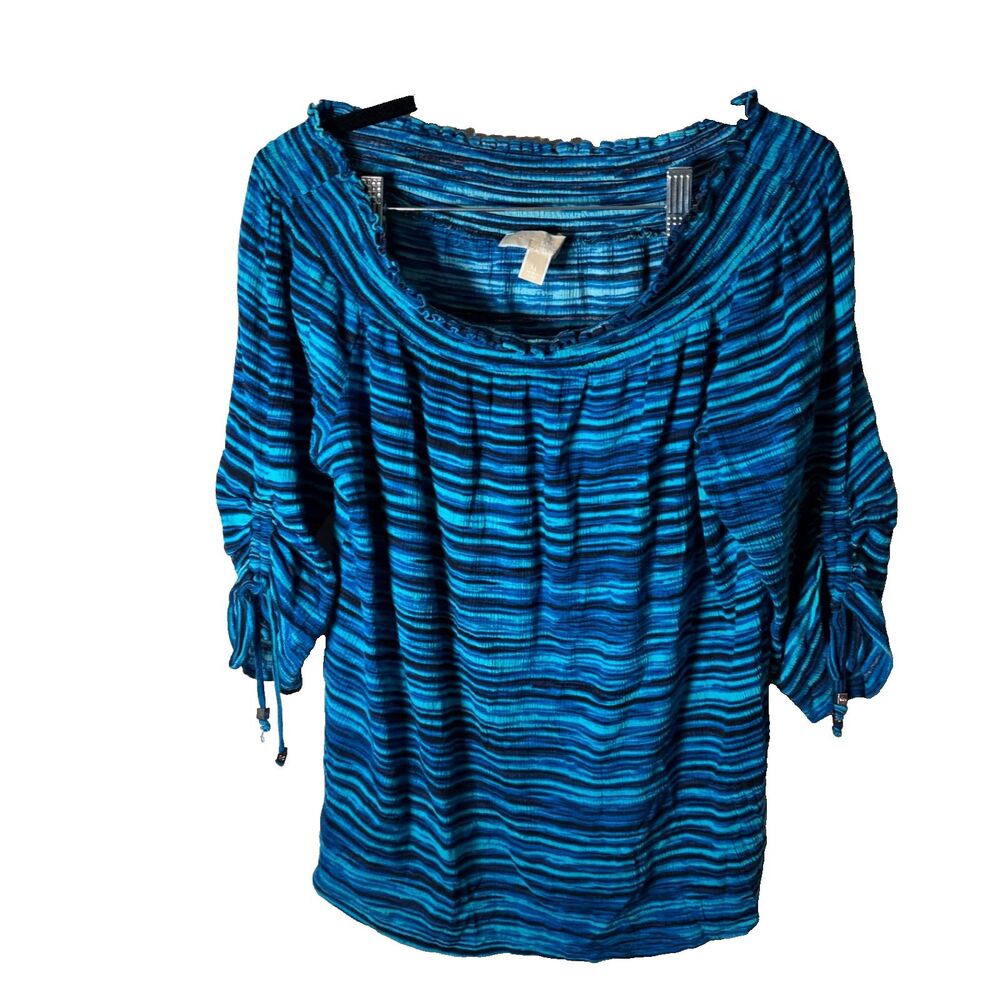 Michael Kors Blouse Women's XL Round Neck 3/4 Sleeve Off The Shoulder Striped